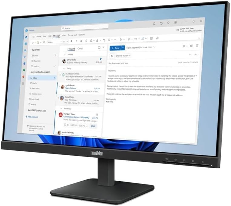 Lenovo ThinkVision 24' FHD IPS Monitor w/ 4ms Response Time, 100 Hz Refresh Rate, VESA Mount (100mm), Flicker Free, HDMI, Black w/DKZ Hub & ErgoFlexy Single Mount Arm