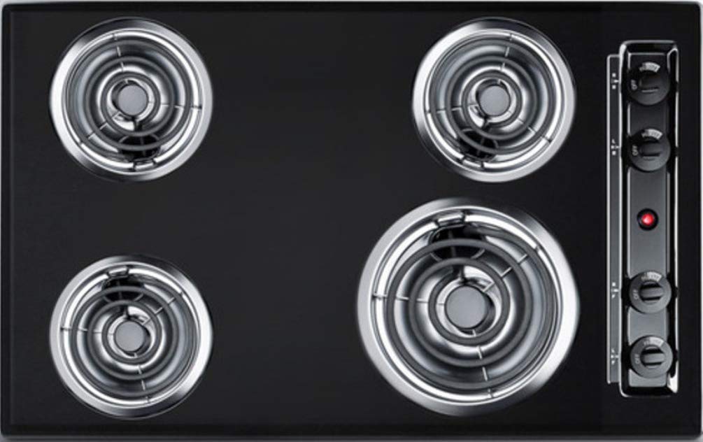 Summit 30' 4 Burner Electric Cooktop. 230 Volt Coil Electric Cooktop, Black- TEL05