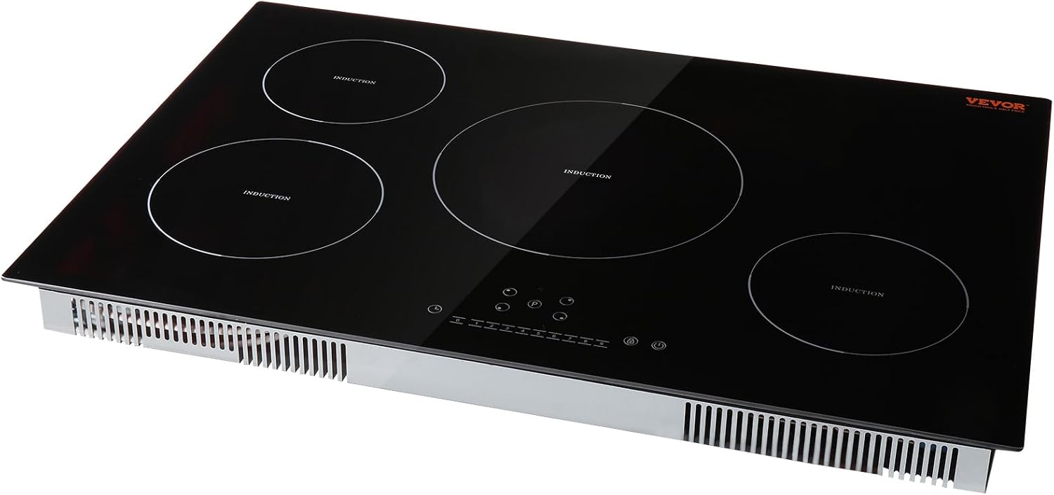 VEVOR Electric Cooktop, 4 Burners, 30'' Induction Stove Top, Built-in Magnetic Cooktop 7500W, 9 Heating Level Multifunctional Burner, LED Touch Screen w/Child Lock & Over-Temperature Protection