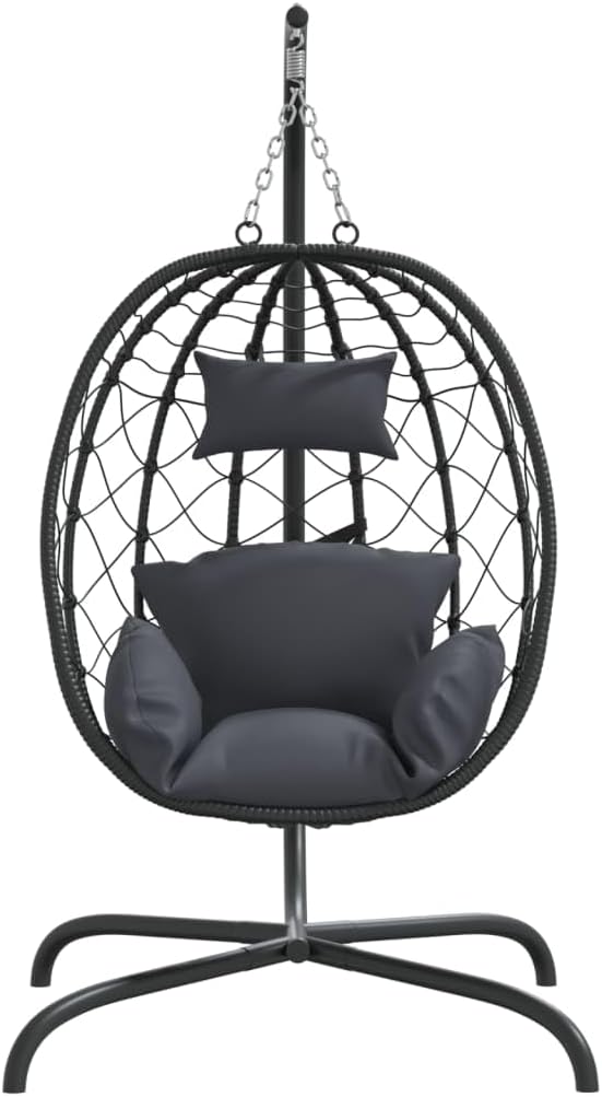 vidaXL Hanging Egg Chair Anthracite Poly Rattan, Powder-Coated Steel