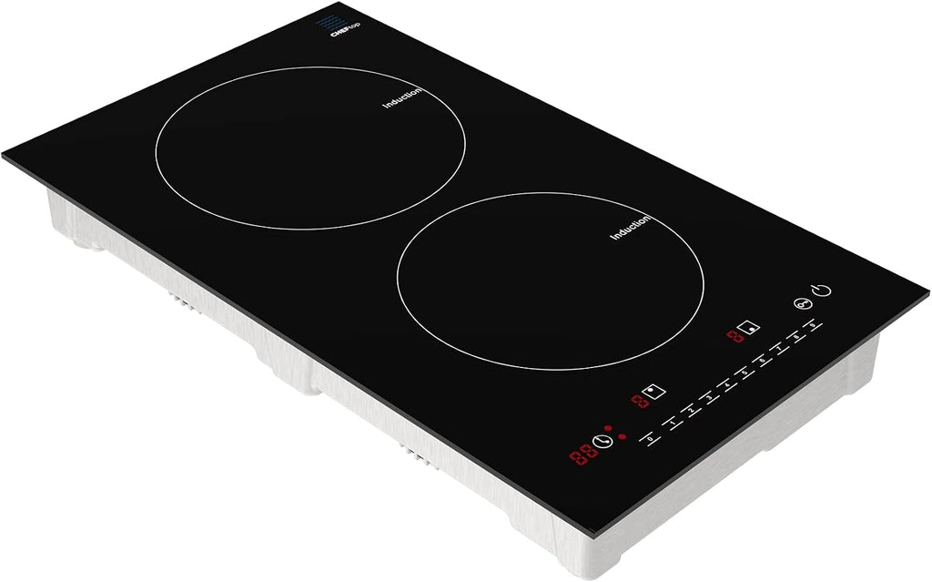 Cheftop Induction Cooktop Portable Induction Burners 120V Digital Ceramic Top with Kids Safety Lock,1800 Watt, Touch Sensor Control Multiple Cooking Zones & Levels (Double Vertical + Pan)