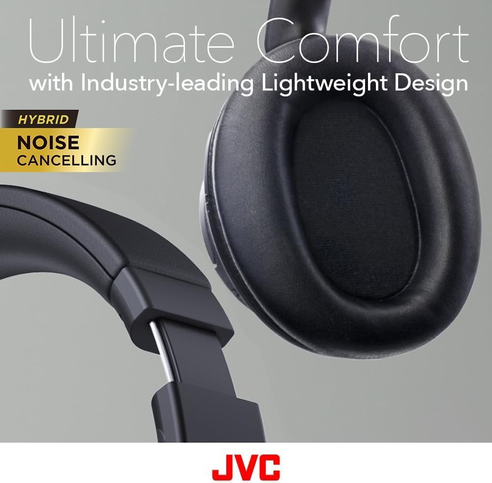 JVC Hybrid Noise Cancelling Wireless Headphones - Best Sound Blocking, Over Ear Design - Bluetooth 5.3 - Dual Mic - 50HR Battery - Detachable Cable - Voice Assistance - Long-Wear Comfort - HAS95N