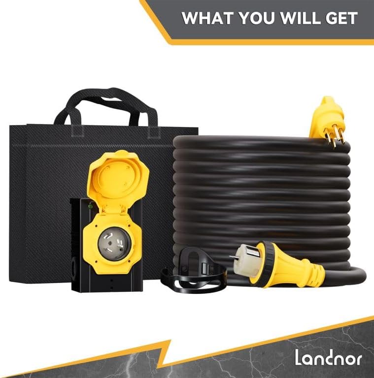 50AMP 15FT Generator Cord with Pre-drilled Power Inlet Box, 50 Amp 4 Prong, 125V/250V NEMA 14-50P Male to SS2-50R, STW 6/3+8/1 AWG Twist Locking with Inlet Box for Generator to House, UL&ETL Listed
