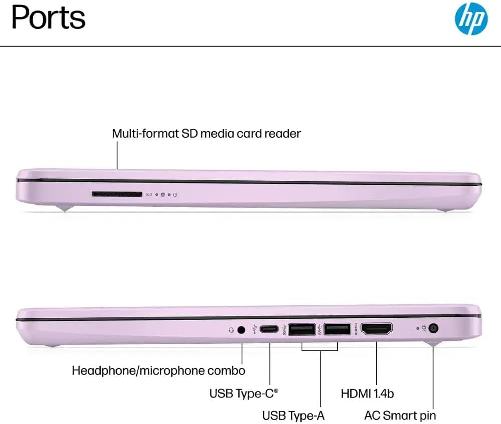 HP Ultra Thin 14' Laptop with Copilot, Intel Quad-Core N150, 16GB RAM, 384GB(128GB eMMC+256GB SD Card) • HUB • Mouse, Windows 11 Pro, 1-Year Office 365, Lightweight Purple Notebook for Work & School