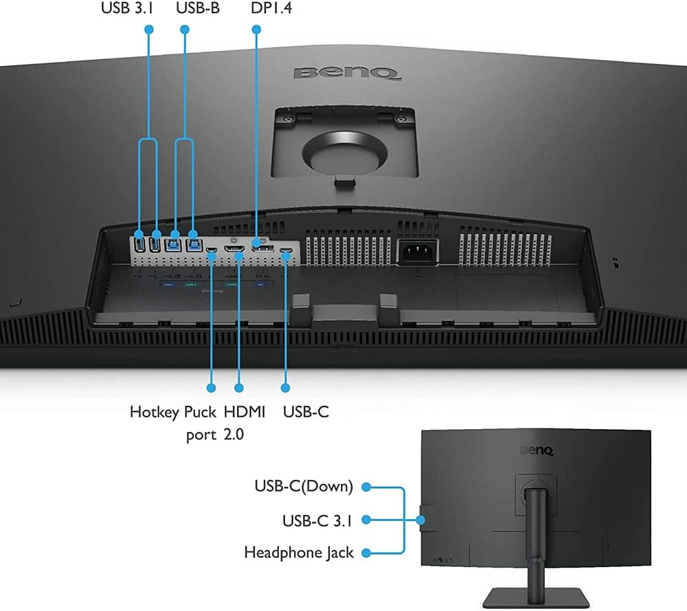 BenQ PD3205U Mac-Ready Monitor 32' 4K UHD 99% Rec.709 & sRGB, IPS, DeltaE ≤3, ICC Sync, Calibration Report, AQCOLOR, Uniformity HotKey Puck Ergonomic DisplayPort, USB-C (90W), USB Hub