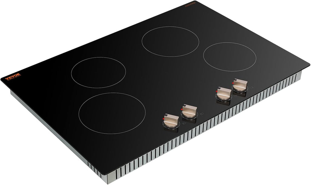 VEVOR Induction Cooktop, 6600W Electric Countertop Burner, 4 Burner Knob Control Stove, Built-in Induction Cooktop with 12 Temperature Settings, Glass Surface, Auto Shut-Off