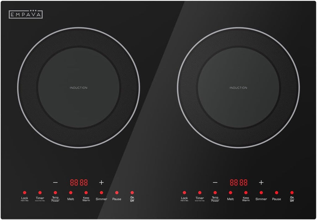 Empava Double/Dual Induction Cooktop 2 Burner, Shatter-proof Flat Glass Top, 18 Levels from 120°F to 460°F, 3 Preset Mode, Bulit-in/Countertop, 110~120 Volt Plug in Electric Stove for Kitchen, RV