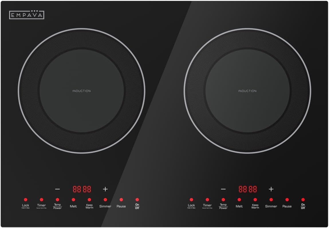 Empava Double/Dual Induction Cooktop 2 Burner, Shatter-proof Flat Glass Top, 18 Levels from 120°F to 460°F, 3 Preset Mode, Bulit-in/Countertop, 110~120 Volt Plug in Electric Stove for Kitchen, RV