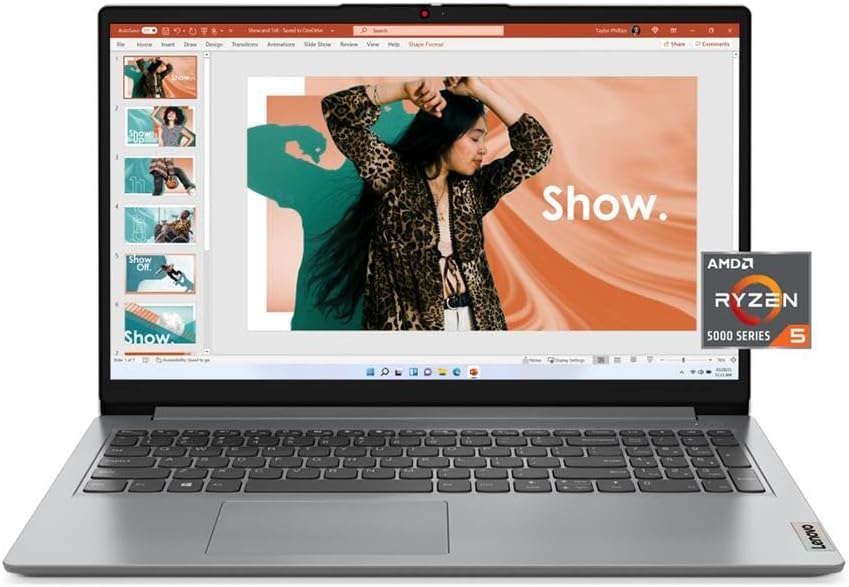 Lenovo IdeaPad 1 Laptop, 15.6' FHD Display, AMD Ryzen 5 5500U, 8GB RAM, 512GB SSD, Windows 11 Home, 720p Camera w/Privacy Shutter, Smart Noise Cancelling, Cloud Grey