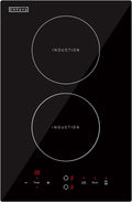 Empava Electric Stove Induction Cooktop Vertical with 2 Burners Vitro Ceramic Smooth Surface Glass in Black 120V, 12 Inch
