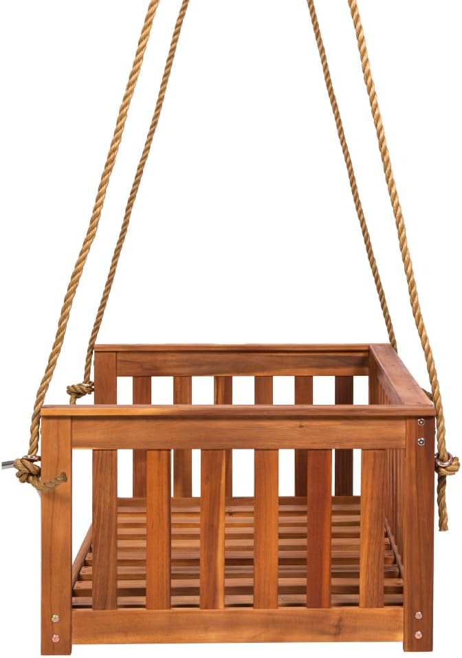 East Green Charleston Outdoor Daybed Swing with Ropes - Crib Size Porch Swing Bed Made from Acacia Wood in Natural Finish