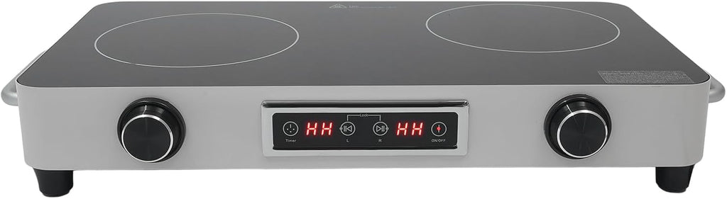 Double-Burner Electric Cooktop, Portable Double Induction Cook-top, 1100w Countertop Double Burner Ceramic Cooktop with 99min Timing Function, Child-Lock, Overheat Protection (Silver)