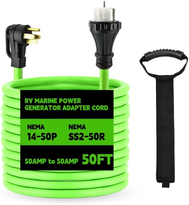NEMA 14-50P to SS2-50R 50FT RV Generator Extension Cord 125/250V 50 Amp 14-50P Male Connector to SS2-50R Twist Lock Female RV Connector for RV EV Camper Generator