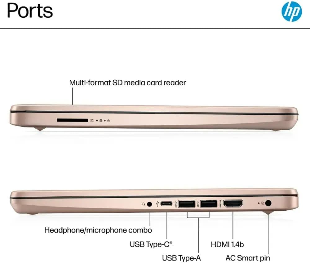 HP 14 Laptop Ultra Thin & Light, Intel N150 Quad-Core Processor, 16G RAM, 128GB SSD, HDMI, USB-C, WiFi 6, SD Card Reader, Microsoft Office 365 Included, Windows 11, Rose Gold, XtreDura Accessories