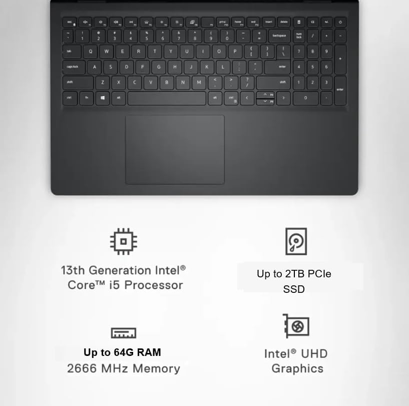 Dell Inspiron 15 3530 Business Laptop, 15.6' FHD Touchscreen, Intel Core i5-1334U, 64GB RAM, 1TB SSD, Lifetime Microsoft Office 2024, Webcam, HDMI, Wi-Fi 6, Windows 11 Pro, Black