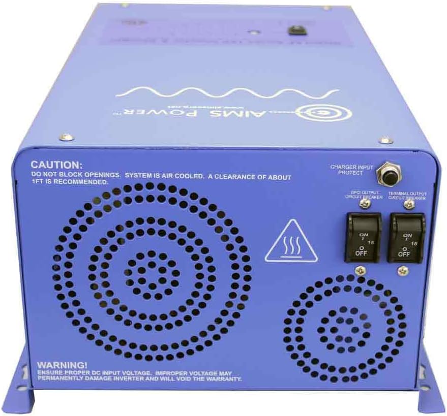 AIMS Power 1000 Watt 12 VDC Pure Sine Inverter Charger 120 VAC Output 35A Charger 30A Transfer Switch ETL Cert to UL458 Standards PICOGLF10W12V120V