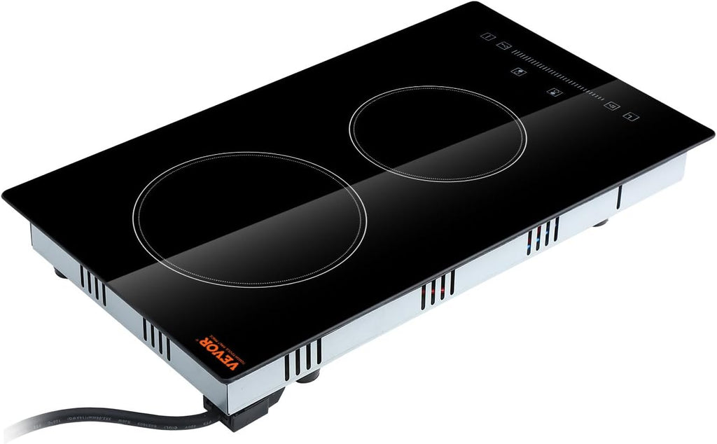 VEVOR Built in Electric Stove Top, 12 inch 2 Burners Ceramic Cooktop, Glass Radiant Cooktop with Sensor Touch Control, Timer & Child Lock Included, 9 Power Levels for Simmer Steam Slow Cook Fry,110V