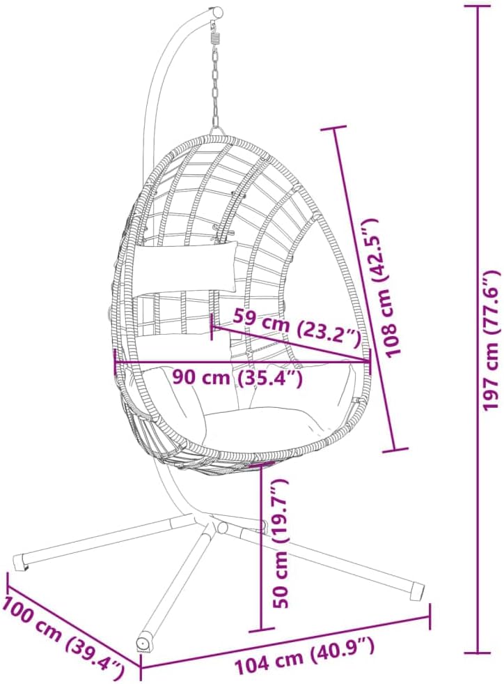 vidaXL Hanging Egg Chair Anthracite Rattan Large Removable Covers