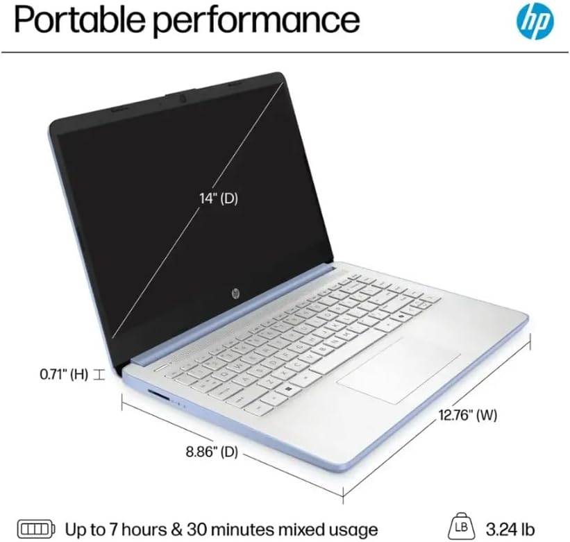 HP 2025 Student Business Laptop, Intel Processor N150(up to 3.6 GHz), 14 Inch LED Screen,8G RAM, 128GB Storange,1 Year Office 365, Windows 11 Home,Sky Blue