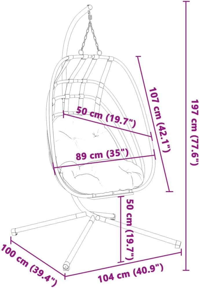 vidaXL Hanging Egg Chair Anthracite and Black Steel, Polypropylene Large