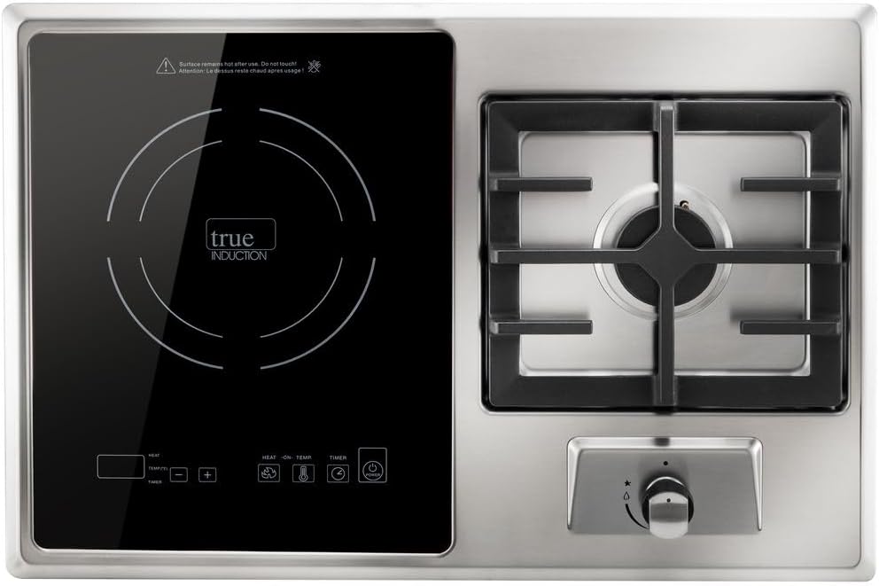 ToughGrade 2 Burner RV Cooktop, 1 x 1600W Induction Burner, 1 x 6500BTU Gas Burner | RV Cooktop | Camper Cooktop