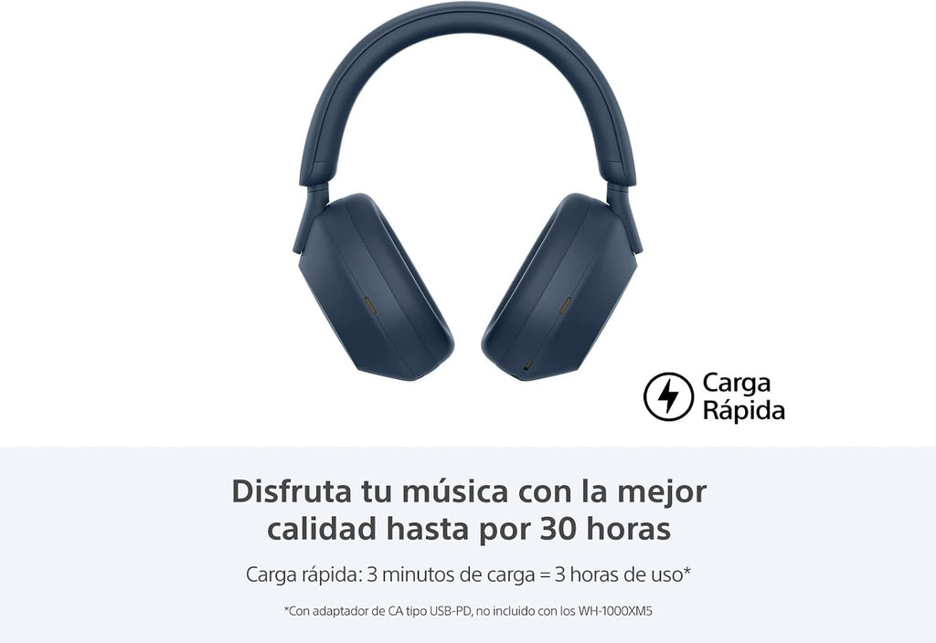 Sony WH-1000XM5 Noise Canceling Wireless Headphones - 30hr Battery Life - Over-Ear Style - Optimized for Alexa and Google Assistant - Built-in mic for Calls (Blue) - International Version No Warranty