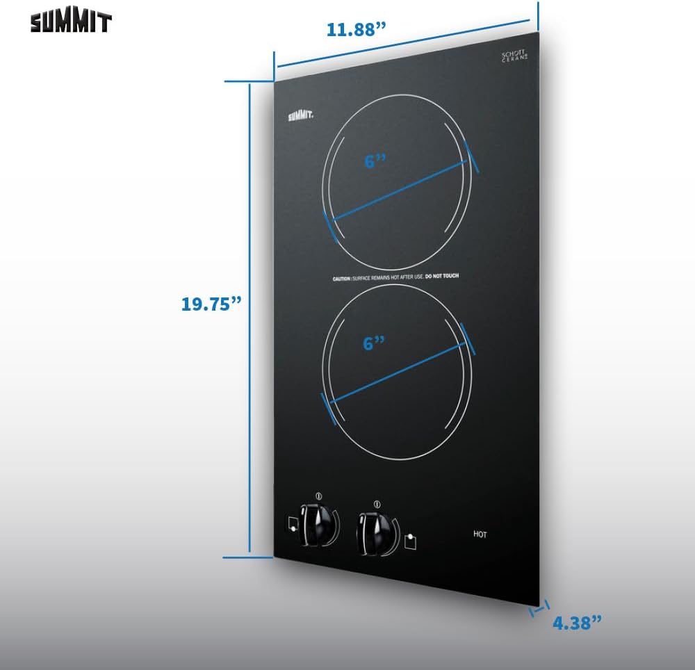 Summit 12' 2 Burner Electric Cooktop 115 Volt Radiant Cooktop, ADA Compliant, Black- CR2110B