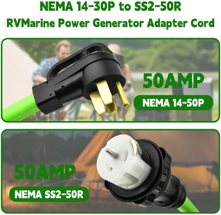 NEMA 14-50P to SS2-50R 50FT RV Generator Extension Cord 125/250V 50 Amp 14-50P Male Connector to SS2-50R Twist Lock Female RV Connector for RV EV Camper Generator