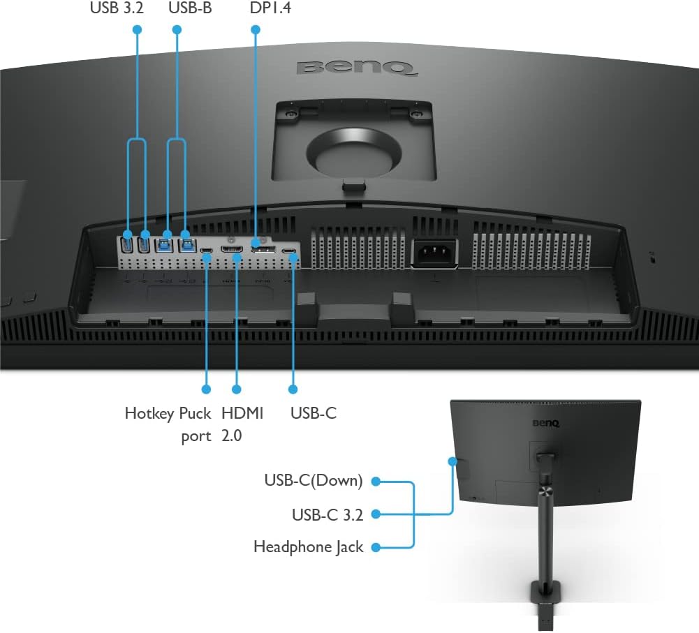 BenQ PD3205UA AQCOLOR 32' 4K UHD Ergo Arm Mac-Ready Monitor, 99% Rec.709 & sRGB, IPS, Built-in Ergo Mount, ICCSync, Uniformity, Delta E≤3, Factory-Calibrated, Pantone, USB-Hub, USB-C (90W)