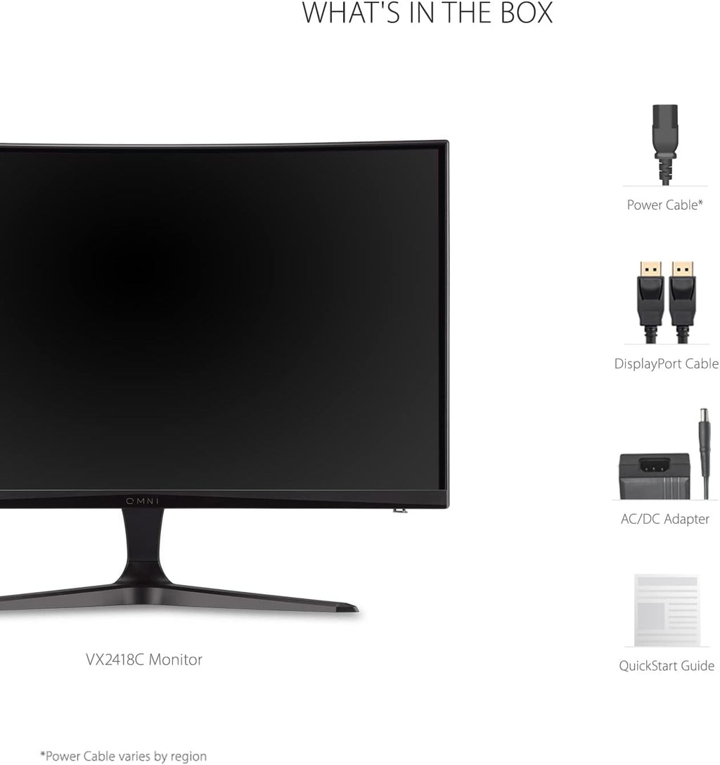 ViewSonic VX2418C 24 Inch 1080p Curved Gaming Monitor, 180Hz and 1ms for Smooth Gameplay, FreeSync Premium and Eye Care Technology for Comfortable Viewing, HDMI, and DisplayPort Inputs