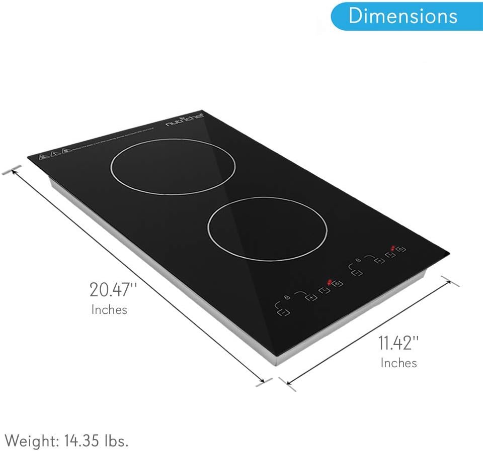 NutriChef Induction Cooktop 2 Burner, Electric Stove - Adjustable Temperature, Digital Touch Sensors, Stain-Resistant/Easy-to-Clean, Induction Hot Plate, 20 x 11 Inch - 1800 Watt