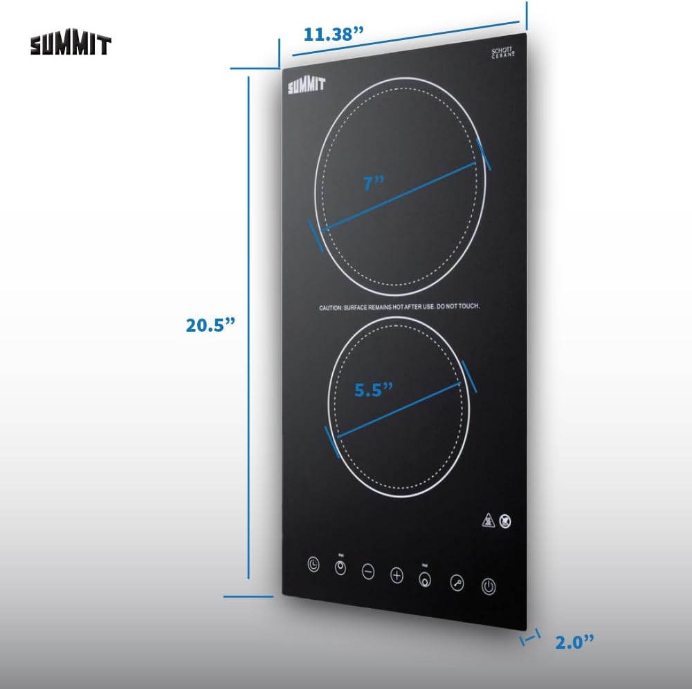 Summit 12' 2 Burner Electric Cooktop 230 Volt Radiant Cooktop, ADA Compliant, Black- CR2B23T3B