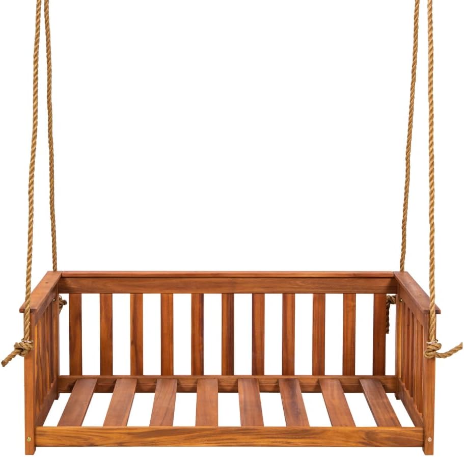 East Green Charleston Outdoor Daybed Swing with Ropes - Crib Size Porch Swing Bed Made from Acacia Wood in Natural Finish