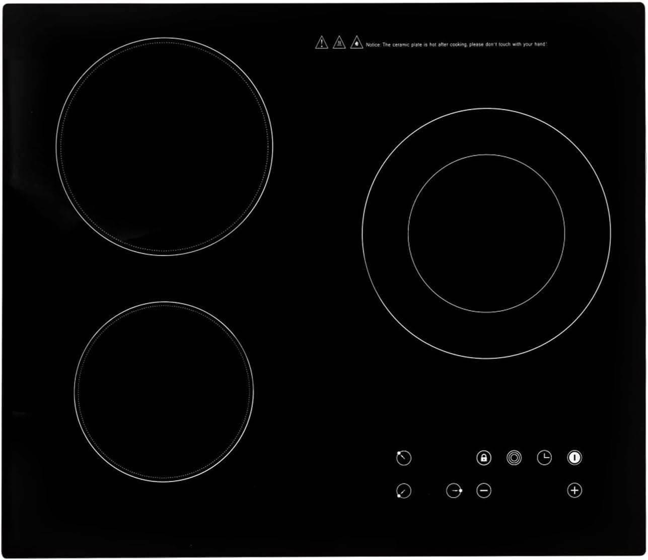 Electric Ceramic Cooktop 3 Burners Induction Cooktop, 110v Radiant Stove Top with Timer, 2600w Electric Stove for Glass Pans, Sensor Touch Controls, 9 Heating Level with Child Safety Lock (No Plug)