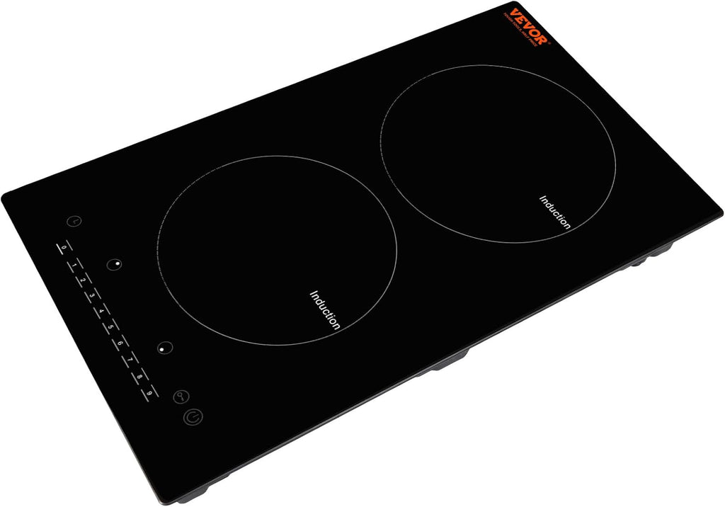 VEVOR Electric Cooktop, 2 Burners, 12'' Induction Stove Top, Built-in Magnetic Cooktop 1800W, 9 Heating Level Multifunctional Burner, LED Touch Screen w/Child Lock & Over-Temperature Protection
