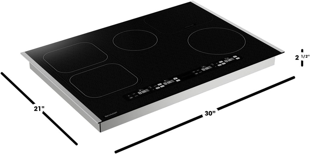 Sharp SCH3043GB 30' Induction Cooktop, Premium Glass, White LED Display, Individualized timers for each cooking zone, 4 cooking zones w/Simmer, Warm, & Melt presets, Residual heat indicator