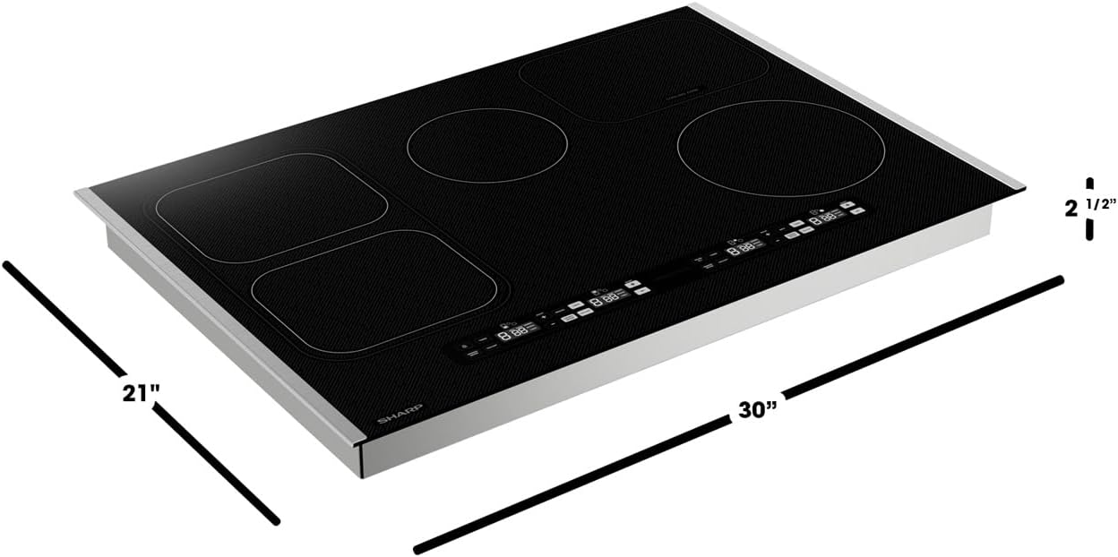 Sharp SCH3043GB 30' Induction Cooktop, Premium Glass, White LED Display, Individualized timers for each cooking zone, 4 cooking zones w/Simmer, Warm, & Melt presets, Residual heat indicator