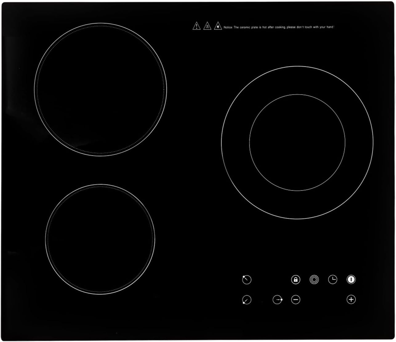 Electric Ceramic Cooktop with Touch Control, 3 Burners Electric Stove with Timer, Child Safety Lock, 2600W 110V 9 Heating Levels Countertop Electric Cooktop, 23.23×20.47in