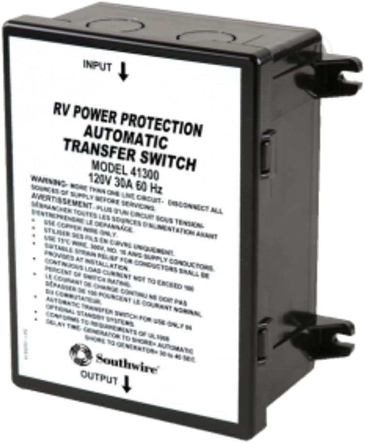 Power Transfer Switch Automatic 120 Volt 30 Amp Screw Terminal 6-3/4 Inch Width x 7.62 Inch Height x 3.32 Inch Depth