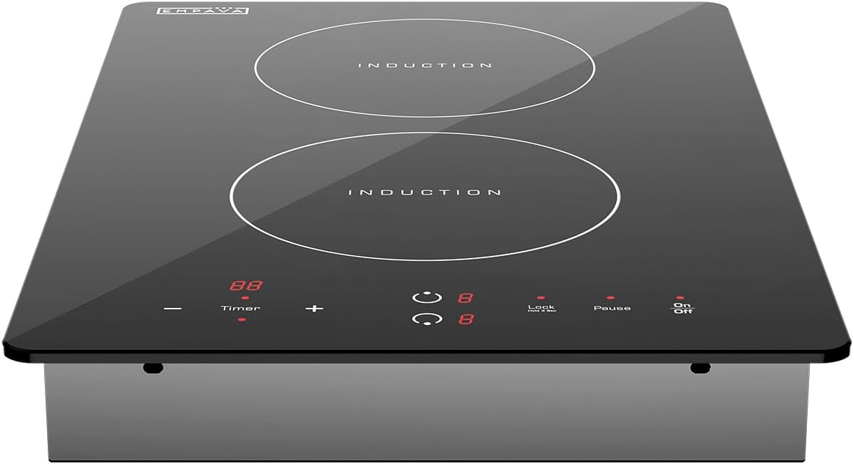 Empava 12 Inch Electric Induction Cooktop Smooth Surface with 2 Burners 120V, 12 Inch, Black
