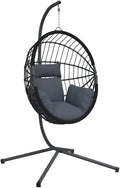 vidaXL Hanging Egg Chair with Stand - Anthracite Rattan and Steel Frame, Cushions Included - Ultimate Indoor/Outdoor Relaxing Seat, Garden, Patio, Living Room Decor, Maximum Load 330.7 lb