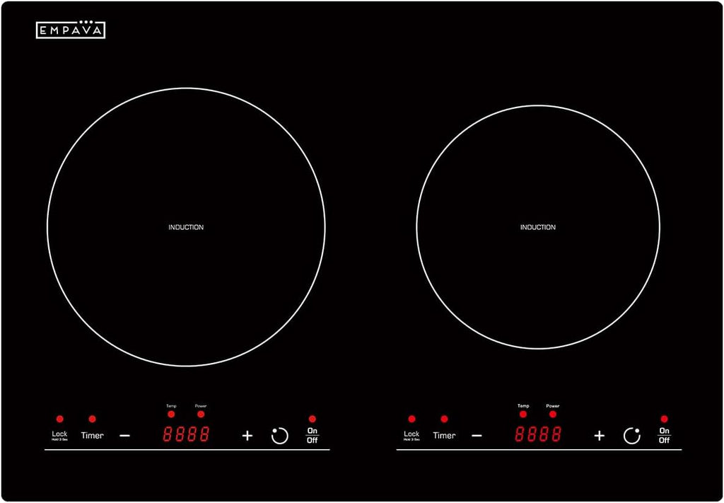 Empava Electric Stove Induction Cooktop Horizontal with 2 Burners in Black Vitro Ceramic Smooth Surface Glass 120V, 12 Inch