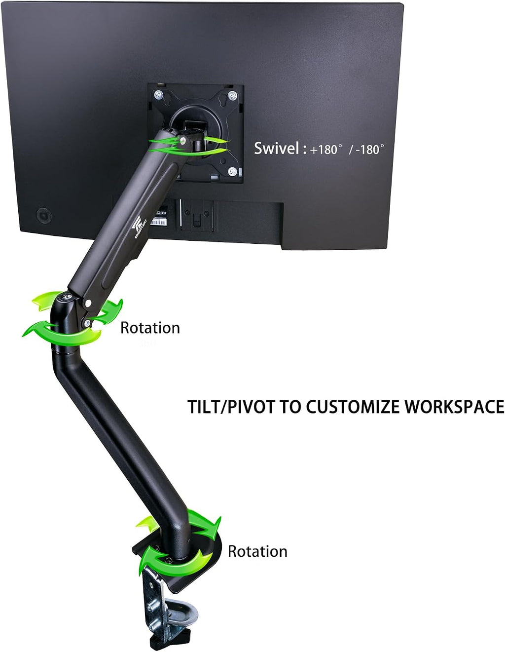 Lenovo ThinkVision 24' FHD IPS Monitor w/ 4ms Response Time, 100 Hz Refresh Rate, VESA Mount (100mm), Flicker Free, HDMI, Black w/DKZ Hub & ErgoFlexy Single Mount Arm