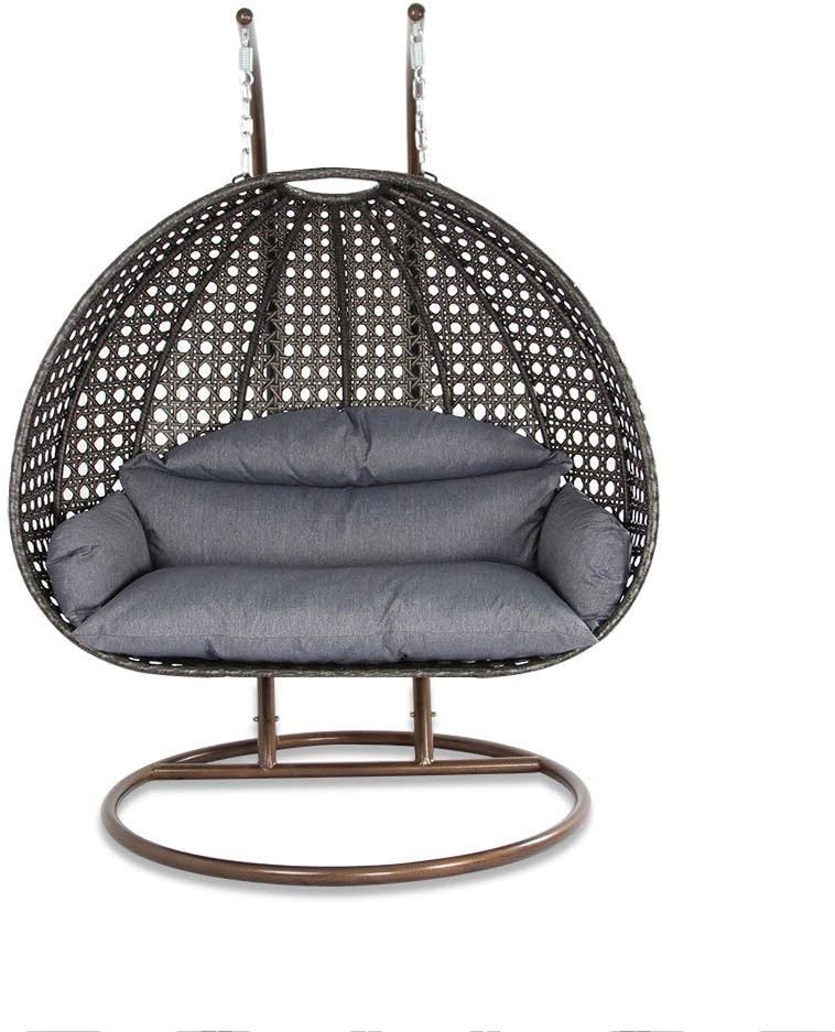 Island Gale® Luxury 2 Person Wicker Swing Chair ((2 Person) X-Large, Charcoal Rattan/Charcoal Cushion)