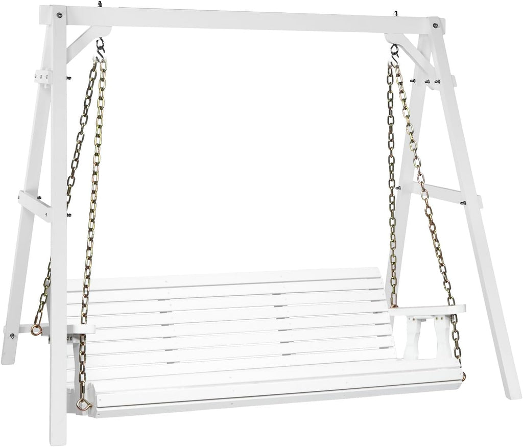 VINGLI 5 FT Outdoor Porch Swing with Frame, Heavy Duty 880 LBS Patio Hanging Swing with Stand for Backyard & Garden, White