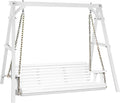 VINGLI 5 FT Outdoor Porch Swing with Frame, Heavy Duty 880 LBS Patio Hanging Swing with Stand for Backyard & Garden, White