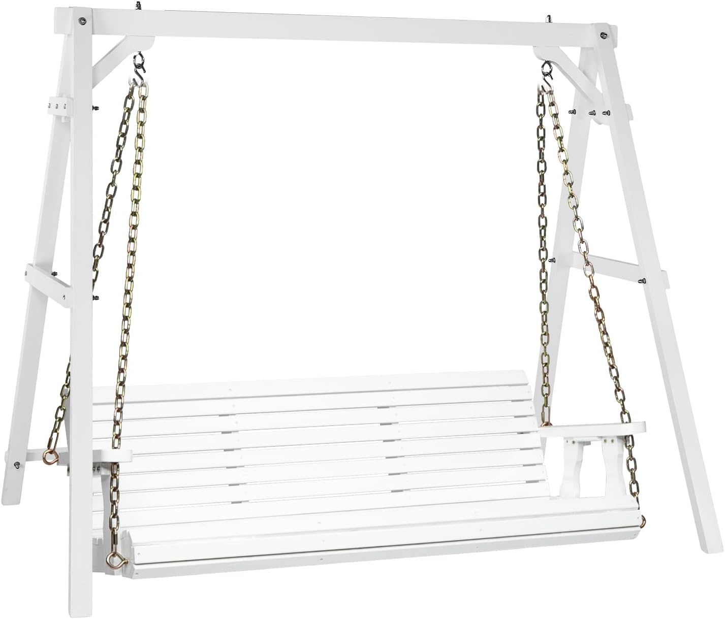 VINGLI 5 FT Outdoor Porch Swing with Frame, Heavy Duty 880 LBS Patio Hanging Swing with Stand for Backyard & Garden, White