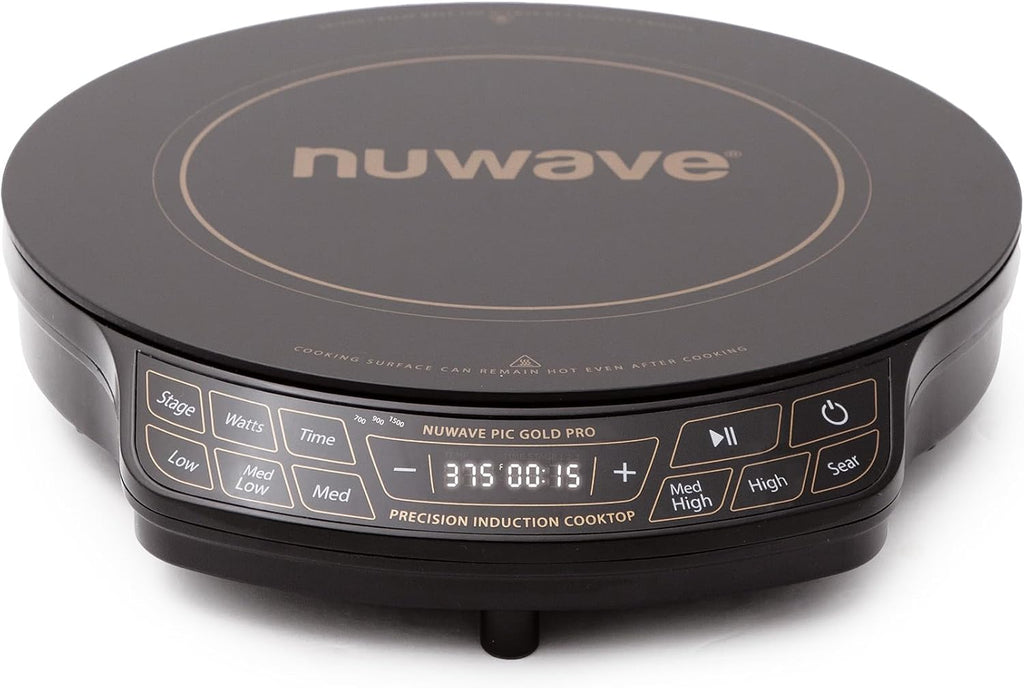 Nuwave Gold Pro Precision Induction Cooktop, Large 8' Heating Coil, 12' Heat-Resistant Cooking Surface, Adjustable Wattages,100°F to 575°F, Portable, Built-In Safety Auto Shut Off
