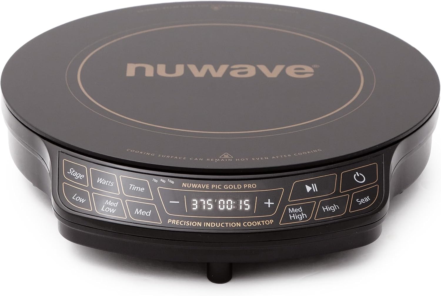 Nuwave Gold Pro Precision Induction Cooktop, Large 8' Heating Coil, 12' Heat-Resistant Cooking Surface, Adjustable Wattages,100°F to 575°F, Portable, Built-In Safety Auto Shut Off