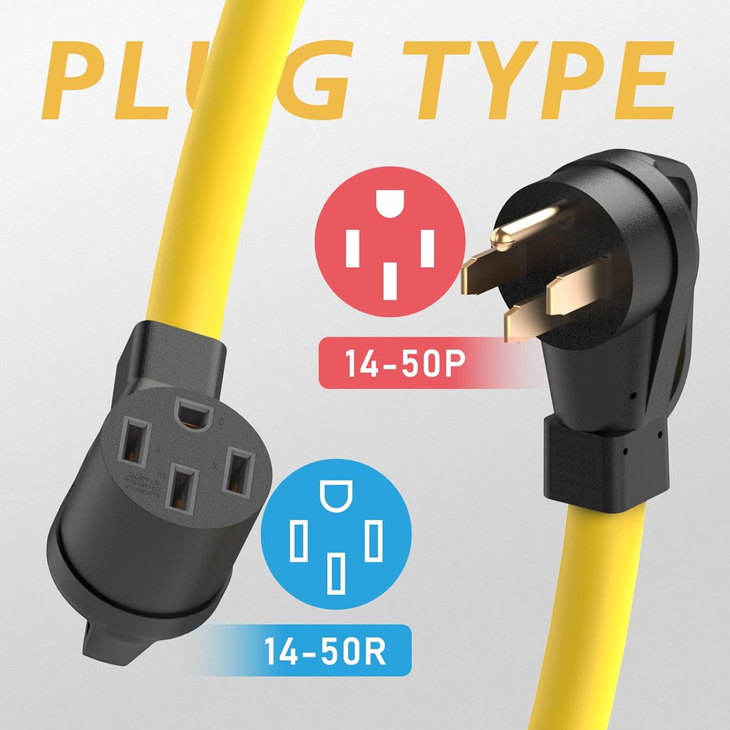 TOOLIOM 50 Amp Generator Cord, NEMA 14-50P/14-50R 50 Amp RV/EV Extension Cord, 125/250V 12500W 6/3+8/1 AWG STW, Power Extension Cord for Generator RV/EV Trailer Camper, UL Listed (25FT)
